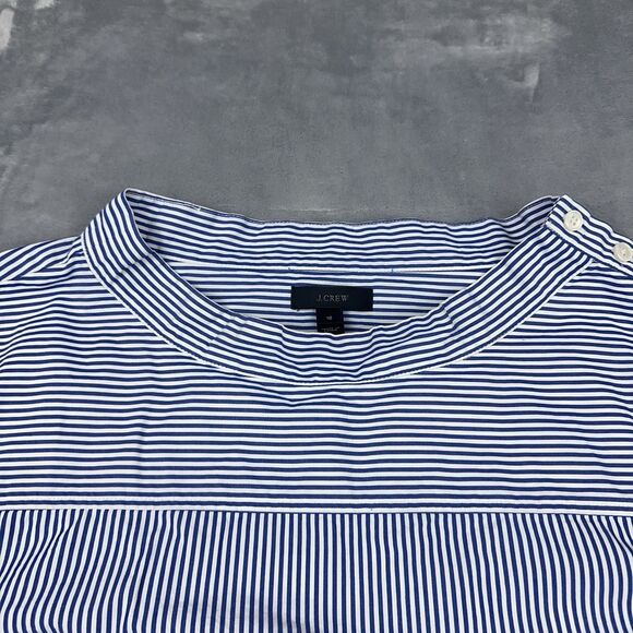 J Crew Top Womens 16 Funnelneck Striped Shirt Button Shoulder Blue White G9944 - Picture 4 of 9